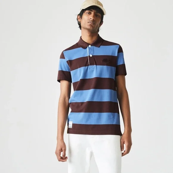 Lacoste Men’s Regular Fit Striped Cotton Piqué Polo Shirt - Picture 1 of 13